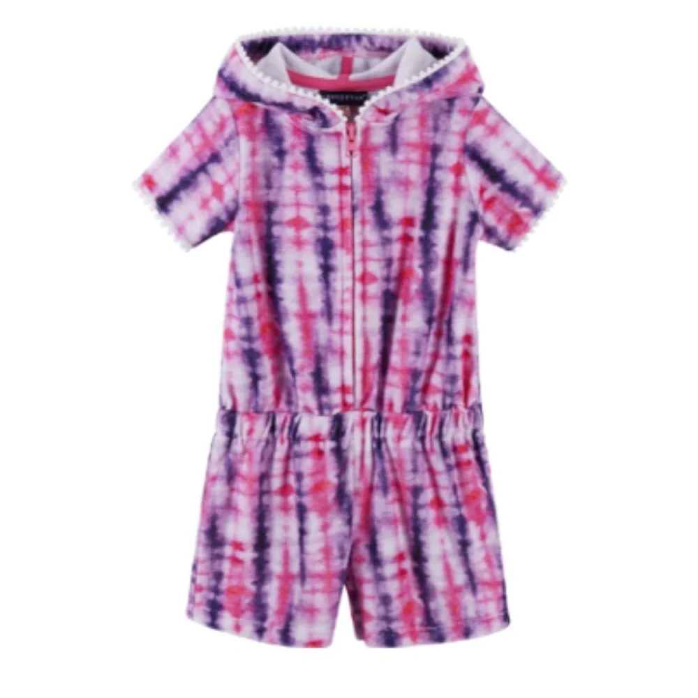 Andy & Evan Kids Tie Dye French Terry Romper Cover-Up, Pink